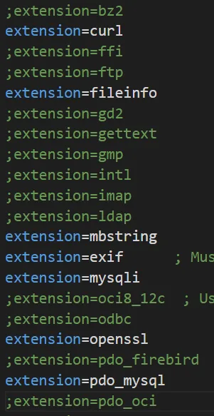 Extensões do PHP no arquivo php.ini