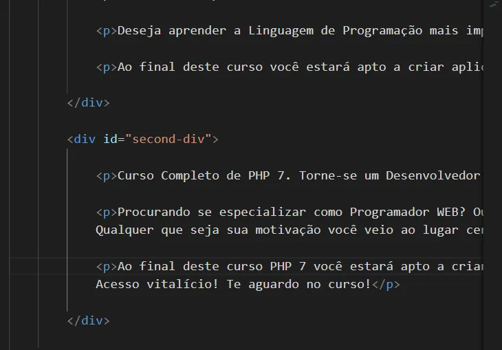 Estrutura da segunda <div> em nosso Visual Studio Code
