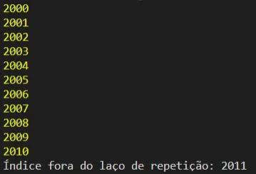 Resultado de nosso for() com o var
