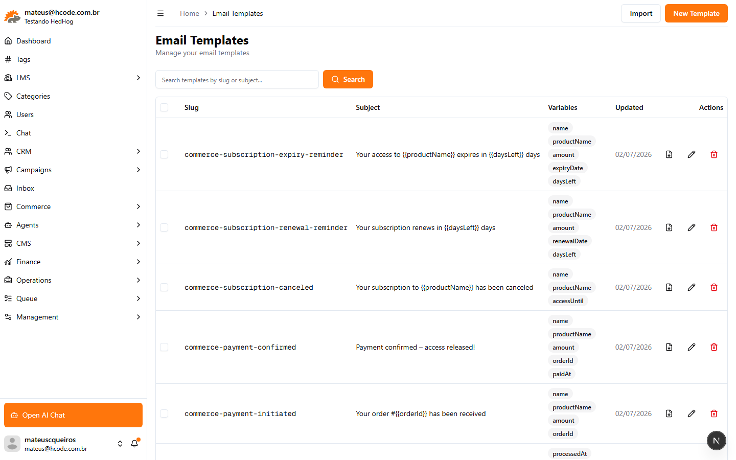 HedHog — Templates de e-mail
