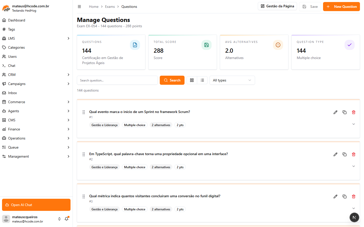 HedHog — Exames e questões